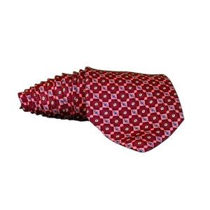 Executive Collection Tom James Red Geometric Square Pattern Silk Mens Neck Tie